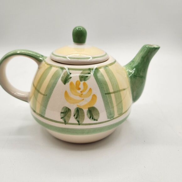 Royal Norfolk Tea Set 4 Pc Green Yellow Rose Tea Pot Sugar Creamer Napkin Holder - Picture 2 of 16